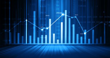 Borsa ticaret grafiği. Modern binaların mimari geçmişine sahip finansal grafikler. 3d illüstrasyon