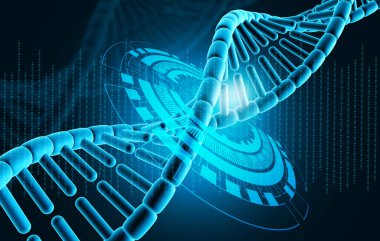 Modern teknoloji arka planında DNA ipliği. 3d illüstrasyon