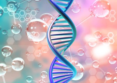 Molikül arka planında DNA ipliği. 3d illüstrasyon