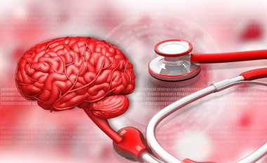 Steteskop geçmişi olan insan beyni anatomisi. 3d illüstrasyon