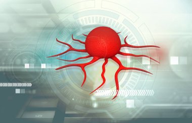 Bilimsel arka planda kanser hücreleri. 3d illüstrasyon