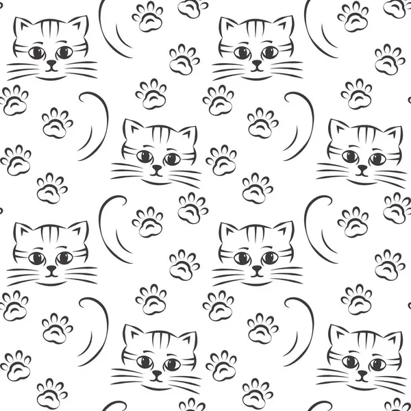 Ayak izi ve kuyruğu olan sevimli bir kedi yavrusunun kusursuz vektör deseni, dekoratif kapak tasarımı, giysi baskısı, duvar kağıdı, tekstil, kağıt.. 