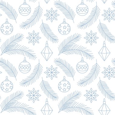 Noel süslemeleri köknar dalları, pürüzsüz vektör deseni, şeffaf arkaplan, duvar kağıdı, tekstil ve ambalaj kağıdı için baskı, çizgi tasarım dekoratif elementler.