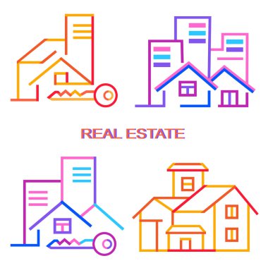 Colorful real estate logo collection, icons set, isolated on white background, flat vector design. clipart