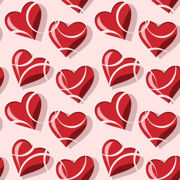 愛の心の装飾的な継ぎ目が無いベクター パターン バレンタインデーのロマンチックな背景 包むペーパー — ストックベクタ