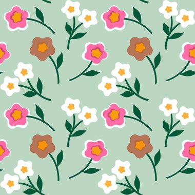 Bahar ve yaz çiçekleri, soyut çiçeksiz vektör deseni, sonsuz doku, dekoratif duvar kağıdı, tekstil baskısı..