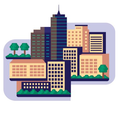 Soyut şehir binaları kompozisyonu, tipik kentsel gelişim konsepti, düz vektör illüstrasyonu, web pankartı tasarım unsuru.