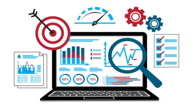 İş analizi ve mali rapor, vektör illüstrasyonu, bilgi grafikleri için bilgi elementleri kümesi