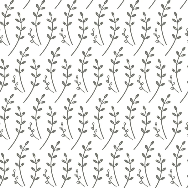 Seamless Vector Pattern Willow Branches Transparent Background Spring Natural Motif — Stock Vector