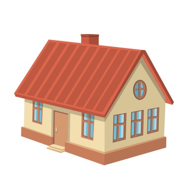 Beyaz arka planda izole edilmiş çiftlik evi modeli, dekoratif element, vektör illüstrasyonu.