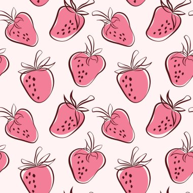 Çilek arkaplanı Pastel renklerle çizim tarzı, ürün ambalajı, duvar kağıdı, tekstil baskısı için kusursuz vektör deseni.
