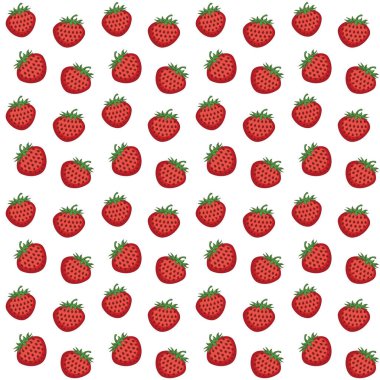 Beyaz arka planda saçılmış çilekler, tekstil baskısı, duvar kağıdı, ürün ambalajı için kusursuz vektör deseni.