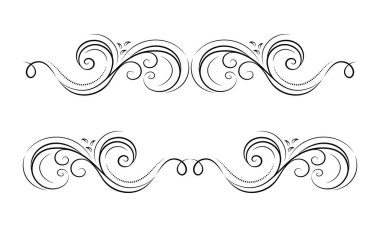 Süslü kenarlıklar, bölücüler veya sayfa dekorasyonu, beyaz arkaplanda izole edilmiş tasarım elementlerinin vektör koleksiyonu.