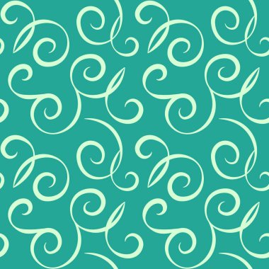 Yeşil zemin üzerinde dekoratif girdapsız vektör deseni, duvar kağıdı için tasarım, tekstil baskısı, dekoratif kağıt, ambalaj.