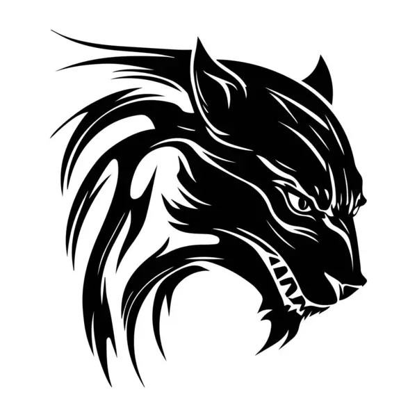 Siyah panter başı, logo, amblem, şablon, dövme, baskı için vektör şablonu, dekoratif illüstrasyon, beyaz arkaplanda izole edilmiş.
