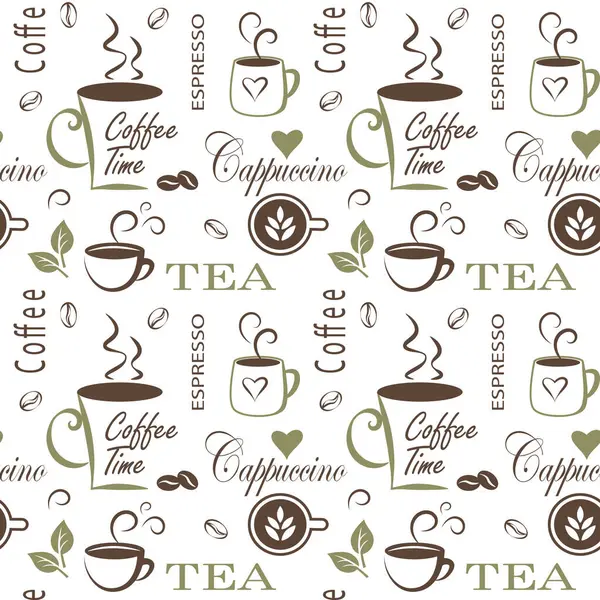 Безшовний Векторний Візерунок Чашок Кави Чаю Стилі Ескізу Дизайн Упаковки — стоковий вектор