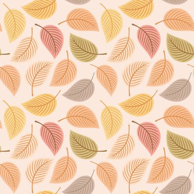 Açık renklerde düşen sonbahar yapraklarının kusursuz vektör deseni, tekstil baskısı, duvar kağıdı, ambalaj.