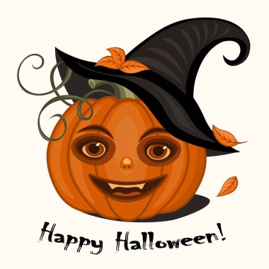 Komik suratlı Cadılar Bayramı balkabağı, vektör illüstrasyonu, Cadılar Bayramı kartı, pankart için dekoratif unsur