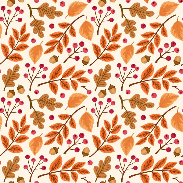 Sonbahar yaprakları, kül dutları ve meşe palamutları, sonbahar yaprakları, dikişsiz vektör deseni, dekoratif duvar kağıdı, tekstil baskısı, ambalaj kağıdı..