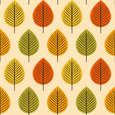 Düşen yaprakların kusursuz vektör deseni basit geometrik şekil, dekoratif duvar kağıdı, ambalaj, tekstil baskısı.