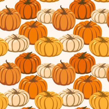 Çizgi film olgunlaşmış ham balkabakları kusursuz vektör deseni, sonbahar hasat ve Şükran Günü konsepti, dekoratif arka plan, duvar kağıdı, tekstil baskısı, ambalaj.