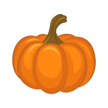 Olgun balkabağı klipsi sanat vektör çizimi beyaz arkaplanda izole edildi. Dekoratif tasarım ögesi, çıkartma, rozet