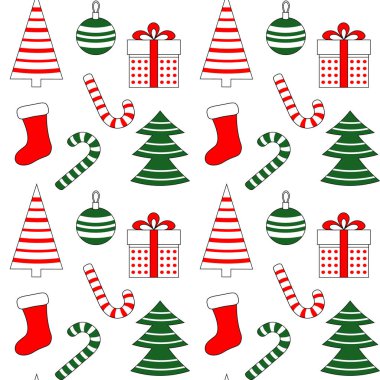 Noel ağacı şekilli dekoratif ve süsleme vektörü çizimi beyaz arkaplanda