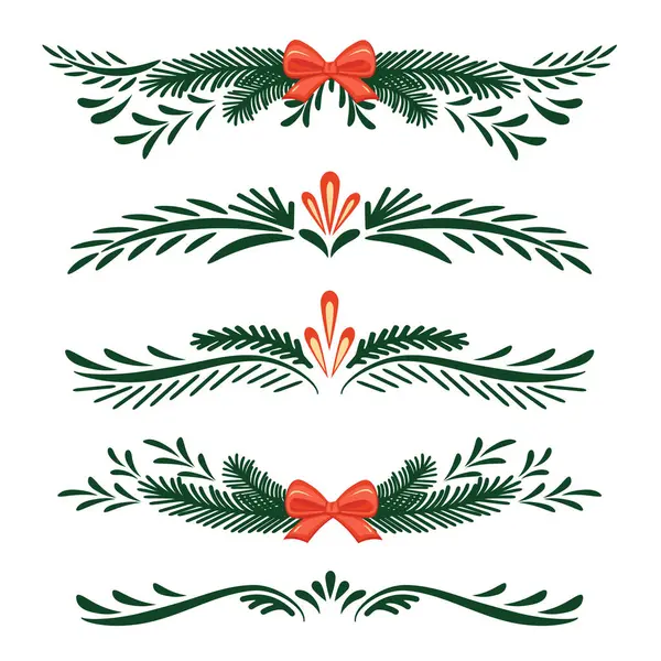 Tebrik kartı, bayrak, davetiye ve vektör illüstrasyonları için Noel dekoratif sınır koleksiyonu beyaz arkaplanda izole edildi.