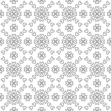 Taslak kalp şekillerinin geometrik tarzda kusursuz vektör deseni, şeffaf arkaplanda tek renkli süs, tekstil baskısı için tasarım, duvar kağıdı, ambalaj.