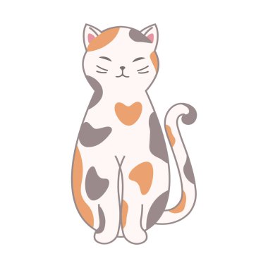 Benekli kırmızı kedi beyaz arkaplanda izole edilmiş vektör çizimi oturuyor..