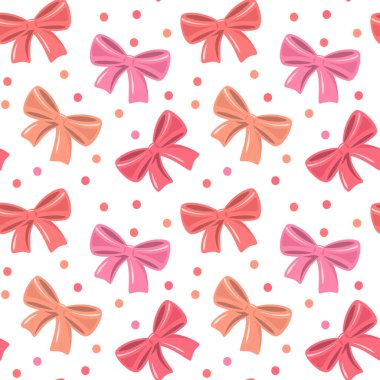 Renkli fiyonklu kusursuz vektör arkaplanı, sevimli romantik desen, duvar kağıdı, tekstil baskısı, ambalaj kağıdı