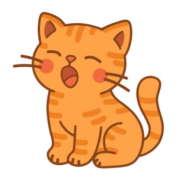 Beyaz arka planda izole edilmiş sevimli kızıl kedicikli esneyen vektör çizimi