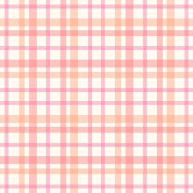 Pastel pembe ve bej tonlarda kesişen ekoseli desenler kremsi beyaz arka planda, tekstil baskısı için tasarım, masa örtüsü, hediye paketi, dijital yapıştırma defteri.