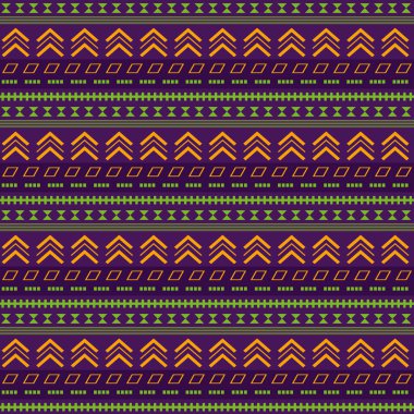 Tekrarlayan simgelerle, elmaslarla, karelerle ve noktalarla yatay çizgilerin kusursuz geometrik deseni. Düz vektör, sürekli tekrar, kumaş için ideal ev tekstili, duvar kağıdı, hediye paketi, kırtasiye malzemesi, dijital kağıt.