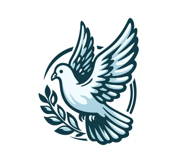Dove with olive branch. Flying bird. Bird and twig symbol of love peace and freedom. Conceptual illustration symbol of no war, world peace. International Day of Peace. Vector illustration