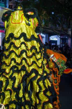 Renkli aslan kostümleri karmaşık tasarımlarla süslenmiş geleneksel bir aslan dansında sergilenmiş, kültürel mirası kutluyorlar..