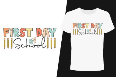 Okulun ilk günü tipografi tasarımı, okul mektuplarının yaratıcı ilk günü, okul mektuplarının eğlenceli ilk günü, okul harf tasarımlarının renkli ilk günü, oyuncu okul mektupları.