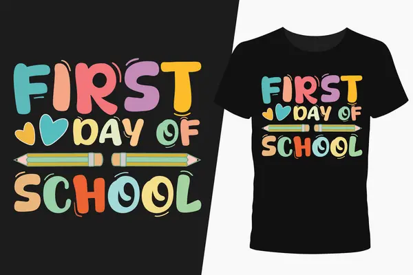 stock vector First Day of School Typography Design, Creative First Day of School Lettering, Fun First Day of School Lettering Art, Colorful Groovy First Day of School Lettering Designs, Playful School Lettering