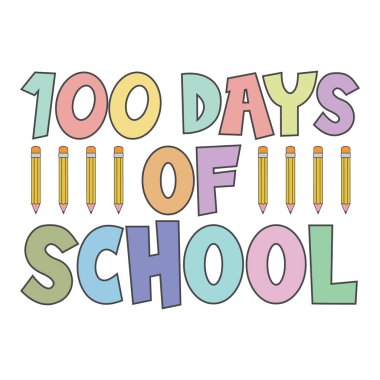 100 Days of School Typography Design, Creative 100 Days of School Lettering, Fun 100 Days of School Lettering Art, Colorful Groovy 100 Days of School Lettering Designs, Playful Groovy School Letters for Kids, Kids typography Design clipart