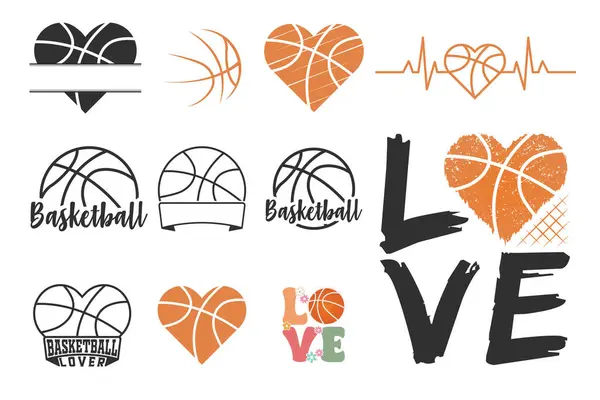 Basketbol Typography Bundle, Basketball Vector, vektör, Basketball Lineart, Basketball Heart Shape, Love text with Basketball Heart Beat