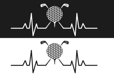 Golf with Pulse, Heart Beat, Golf Lover, Vector, Golf Love Vector, vektör, Golf ball, siluet, Sports silhouette