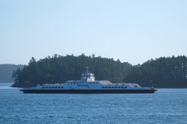 Vancouver Adası 'na seyahat acentası gezisi. Vancouver 'dan Victoria' ya giden feribotla güzel okyanus suyu yansımaları. Yüksek kalite 4k görüntü Kanada 10.10.10.2023