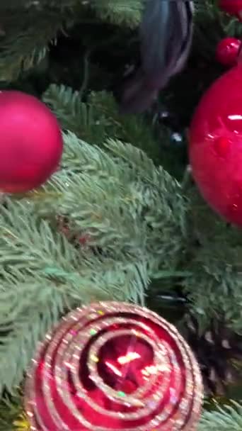 Moderne Vrolijk Kerstfeest Nieuwjaar Met Rode Achtergrond Kerstboom Wenskaart Ontwerp — Stockvideo
