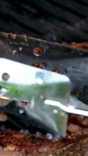 Nahaufnahme Saftig Gekochter Fleischscheiben Mit Flammen Originalrezept Professionelles Kochen Essen — Stockvideo