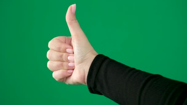 Hand Thumb Demonstrates Sign High Quality Chromakey Green Screen Studio — Stock Video