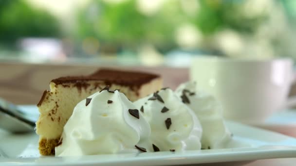 Tiramisú Con Base Esponja Chocolate Foto Alta Calidad — Vídeos de Stock