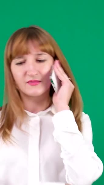 Lovely Woman Tired Sleepy Freelancer Talking Mobile Phone Friend Making — Stock Video