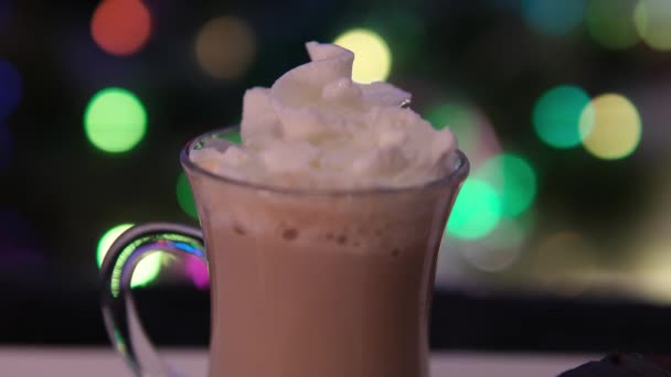 Míchání Husté Pěny Horké Kávy Latte Krém Horká Čokoláda Skleněném — Stock video