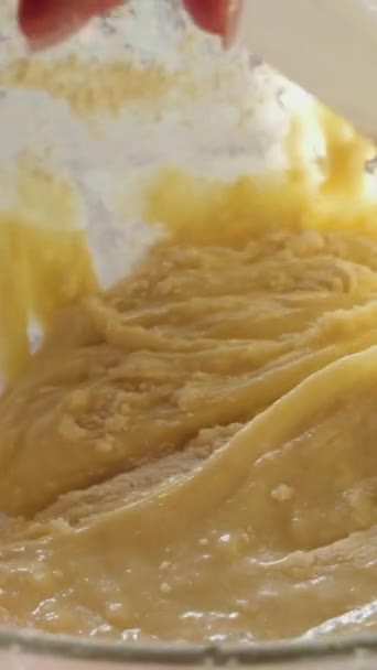 Woman Hand Adding Flour Dough Continue Kneading High Quality Footage — Stock Video