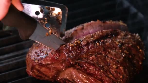 Beef Steak Entrecote Part Slate Board High Quality Footage — Stock Video